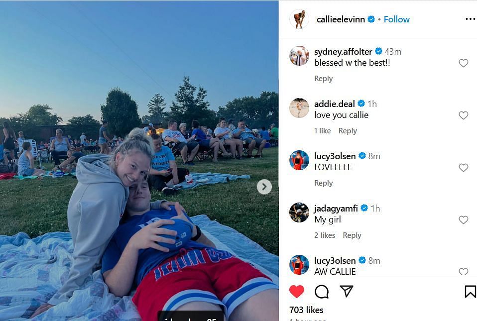 Iowa players show love to teammate Callie Levin on IG. Image via @callieelevin